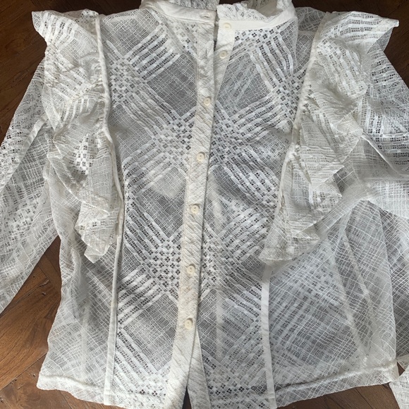 White Lace Long Sleeve Top - H&M size 12 frill detail - Picture 8 of 8